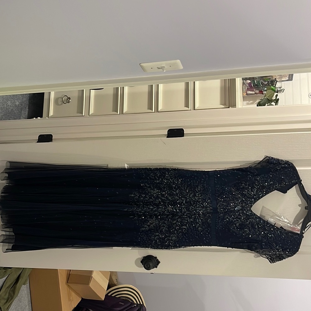 Formal floor length sequin dress with lace and silk